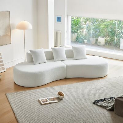 LEMONBEST Canapé D'Angle Incurvé 277x103x68cm Confortable Et Élégant Canapé Compressible 3 Places Sans Montagevelours Blanc - Publicité LEMONBEST Canapé D'Angle Incurvé 277x103x68cm Confortable Et Élégant Canapé Compressible 3 Places Sans Montagevelours Blanc - Publicité