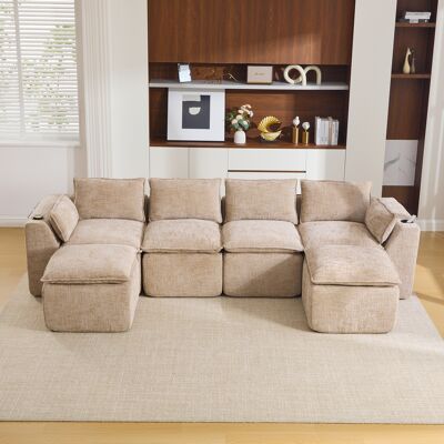 LEMONBEST Canapé Modulable 4 Places 322x161x75 Cm, Avec 2 Poufs, Coussins, Porte-gobelet Et Poches Latérales Pour Salon, Chenille, Kaki - Publicité LEMONBEST Canapé Modulable 4 Places 322x161x75 Cm, Avec 2 Poufs, Coussins, Porte-gobelet Et Poches Latérales Pour Salon, Chenille, Kaki - Publicité