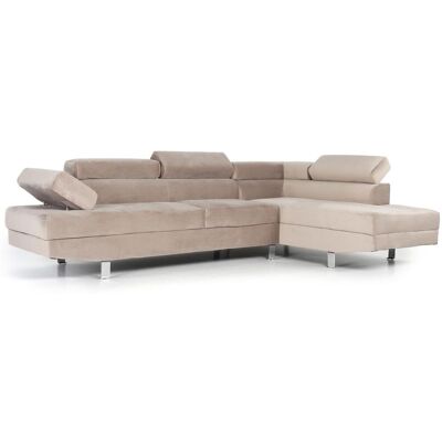 MENZZO Canapé D'Angle Avec Têtières Relevables Alfa Velours Taupe - Publicité MENZZO Canapé D'Angle Avec Têtières Relevables Alfa Velours Taupe - Publicité