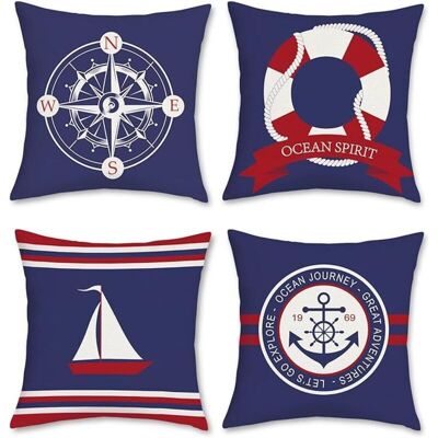 OEM Lot De 4 Housses De Coussin Nautiques, Motifs Ancre, Boussole Et Voilier, Bleu Et Rouge, 45x45 Cm, Pour Canapé, Lits, Chaises, Voiture, Salon. Publicité OEM Lot De 4 Housses De Coussin Nautiques, Motifs Ancre, Boussole Et Voilier, Bleu Et Rouge, 45x45 Cm, Pour Canapé, Lits, Chaises, Voiture, Salon. Publicité