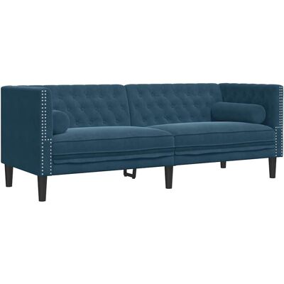 DESIGN IN Canapé Sofa Chesterfield Avec Traversins 3 Places Bleu Velours - Publicité DESIGN IN Canapé Sofa Chesterfield Avec Traversins 3 Places Bleu Velours - Publicité