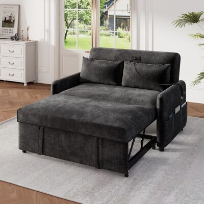 LEMONBEST Canapé Convertible 2 Places 129x76x81 Cm En Chenille Gris Avec Dossier 3 Positions, Port Usb Et Couchage D’appoint - Publicité LEMONBEST Canapé Convertible 2 Places 129x76x81 Cm En Chenille Gris Avec Dossier 3 Positions, Port Usb Et Couchage D’appoint - Publicité