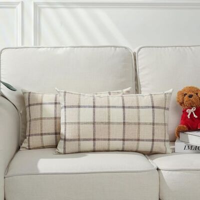 OEM Lot De 2 Housses De Coussin Lombaire En Lin À Carreaux, Style Ferme D'Automne, Décoration D'Intérieur Rétro Rustique Pour Lit, Canapé, Banc, 50 X 30 Cm, Beige - Publicité OEM Lot De 2 Housses De Coussin Lombaire En Lin À Carreaux, Style Ferme D'Automne, Décoration D'Intérieur Rétro Rustique Pour Lit, Canapé, Banc, 50 X 30 Cm, Beige - Publicité