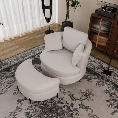 MIDUODUO Fauteuil Surdimensionné Chenille Beige Avec Tabouret Lune 3 Coussins Lecture Salon Chambre Travail. Publicité MIDUODUO Fauteuil Surdimensionné Chenille Beige Avec Tabouret Lune 3 Coussins Lecture Salon Chambre Travail. Publicité