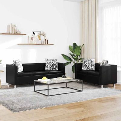 DESIGN IN Jeu De Canapé Sofa À 2 Places Et À 3 Places Cuir Synthétique Noir - Publicité DESIGN IN Jeu De Canapé Sofa À 2 Places Et À 3 Places Cuir Synthétique Noir - Publicité