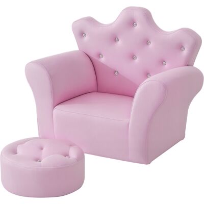 MIDUODUO Canapé Enfant Rose 58x40,5x49cm, Repose-pieds, Dossier Couronne, Accoudoirs Rembourrés - Publicité MIDUODUO Canapé Enfant Rose 58x40,5x49cm, Repose-pieds, Dossier Couronne, Accoudoirs Rembourrés - Publicité