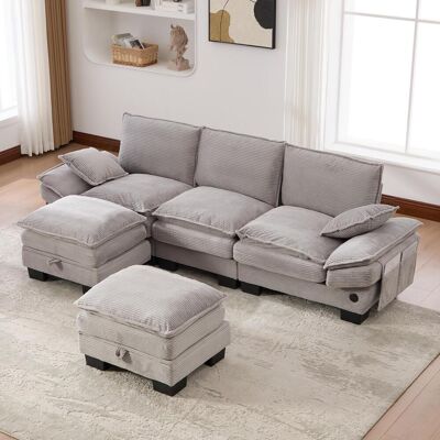 OEM Canapé Modulable Trois Places En Velours Côtelé (avec Deux Repose-pieds) – Assises Spacieuses, Design Ergonomique, Rembourrage En Mousse Haute Densité, - Publicité OEM Canapé Modulable Trois Places En Velours Côtelé (avec Deux Repose-pieds) – Assises Spacieuses, Design Ergonomique, Rembourrage En Mousse Haute Densité, - Publicité
