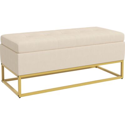 KELLANY Banc De Rangement Avec Couvercle À Charnières, Aspect Velours Beige, Banc De Lit Avec Pieds En Acier, 110 X 44 X 49 Cm, Pour Entrée Ou Salon - Publicité KELLANY Banc De Rangement Avec Couvercle À Charnières, Aspect Velours Beige, Banc De Lit Avec Pieds En Acier, 110 X 44 X 49 Cm, Pour Entrée Ou Salon - Publicité