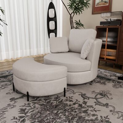 ACKERMAN Grand Fauteuil Moderne Avec Tabouret De Rangement En Forme De Lune, En Velours Beige, 3 Coussins Utilisables Individuellement, Assise Rembourrée Très Élastique – Fauteuil De Lecture Confortable Pour S - Publicité ACKERMAN Grand Fauteuil Moderne Avec Tabouret De Rangement En Forme De Lune, En Velours Beige, 3 Coussins Utilisables Individuellement, Assise Rembourrée Très Élastique – Fauteuil De Lecture Confortable Pour S - Publicité