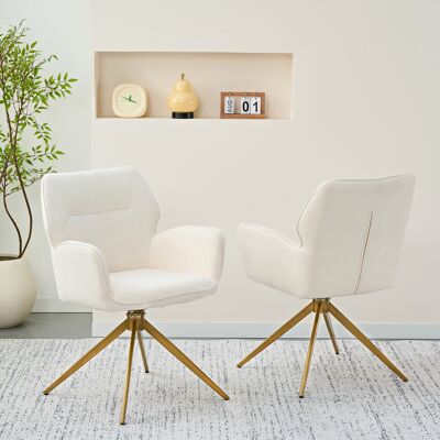 ARRIGONI Chaise De Salle À Manger Pivotante (lot De 2), Fauteuil Avec Pieds En Métal, Chaise De Détente, Tissu Aspect Velours, Blanc Crème - Publicité ARRIGONI Chaise De Salle À Manger Pivotante (lot De 2), Fauteuil Avec Pieds En Métal, Chaise De Détente, Tissu Aspect Velours, Blanc Crème - Publicité