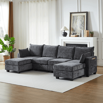 ACKERMAN Canapé Modulable En Chenille, Canapés D'Angle Pour Le Salon, Canapé D'Angle En U Avec Pouf De Rangement, Canapés D'Angle 6 Places Avec Méridienne - Publicité ACKERMAN Canapé Modulable En Chenille, Canapés D'Angle Pour Le Salon, Canapé D'Angle En U Avec Pouf De Rangement, Canapés D'Angle 6 Places Avec Méridienne - Publicité