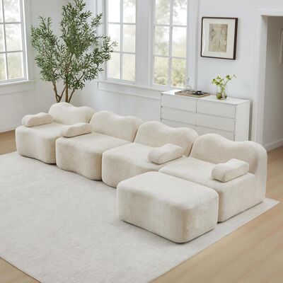 OEM Ce Canapé D'Angle Modulable Quatre Places Sans Structure Est Livré Avec Un Repose-pieds. Il Présente Un Design Ondulé, Un Rembourrage En Mousse Haute Densité 32d, - Publicité OEM Ce Canapé D'Angle Modulable Quatre Places Sans Structure Est Livré Avec Un Repose-pieds. Il Présente Un Design Ondulé, Un Rembourrage En Mousse Haute Densité 32d, - Publicité