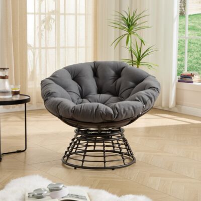 WISHDOR Chaise Pivotante À 360°avec Coussin Épais, En Acier Et Rotin Pe, Style Moderne, Gris - Publicité WISHDOR Chaise Pivotante À 360°avec Coussin Épais, En Acier Et Rotin Pe, Style Moderne, Gris - Publicité
