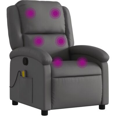 Maison Exclusive - Fauteuil De Massage Inclinable Gris Cuir Véritable - Publicité Maison Exclusive - Fauteuil De Massage Inclinable Gris Cuir Véritable - Publicité