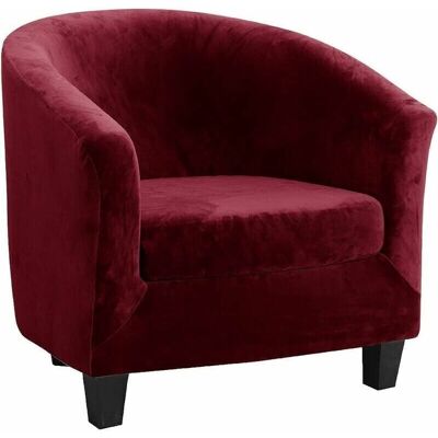 OEM Velours Housse De Fauteuil Club Ensemble De Deux Pièces Extensible Salon Cabriolet Tub Chair Avec Housse De Coussin (vin Rouge) - Publicité OEM Velours Housse De Fauteuil Club Ensemble De Deux Pièces Extensible Salon Cabriolet Tub Chair Avec Housse De Coussin (vin Rouge) - Publicité