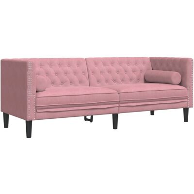 DESIGN IN Canapé Sofa Chesterfield Avec Traversins 3 Places Rose Velours - Publicité DESIGN IN Canapé Sofa Chesterfield Avec Traversins 3 Places Rose Velours - Publicité
