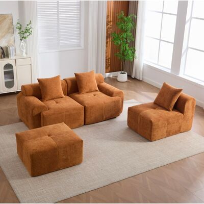 BEAOK Canapé D’angle Modulaire En Tissu Côtelé Orange 268x102x78 Cm Sans Montage - Publicité BEAOK Canapé D’angle Modulaire En Tissu Côtelé Orange 268x102x78 Cm Sans Montage - Publicité