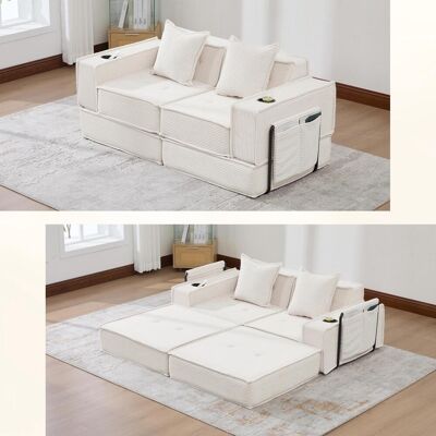 OEM Canapé-lit Moderne Deux Places Avec Un Confortable Canapé En Tissu Et Deux Coussins. Un Pouf Décoratif Élégant Avec Rangement Latéral Et Porte-gobelets, Idéal Pour Les Coins Lecture, Les Salles De Jeu - Publicité OEM Canapé-lit Moderne Deux Places Avec Un Confortable Canapé En Tissu Et Deux Coussins. Un Pouf Décoratif Élégant Avec Rangement Latéral Et Porte-gobelets, Idéal Pour Les Coins Lecture, Les Salles De Jeu - Publicité