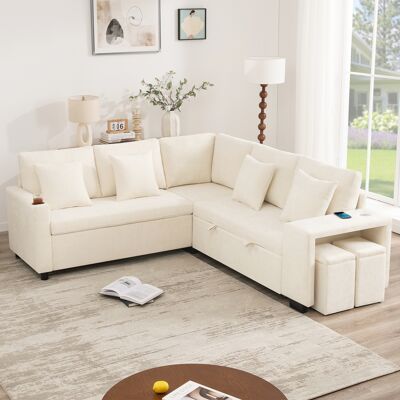 LEMONBEST Canapé D'Angle 220 X 205 X 86.5 Cm Convertible En L Beige Avec Réversible Pouf Rangement Usb-c Porte-gobelets Coussin, Salon Chic - Publicité LEMONBEST Canapé D'Angle 220 X 205 X 86.5 Cm Convertible En L Beige Avec Réversible Pouf Rangement Usb-c Porte-gobelets Coussin, Salon Chic - Publicité