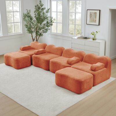 ACKERMAN Canapé Modulaire Sans Ossature En U 4 Places Avec 2 Poufs, Forme Ondulée, Mousse Haute Densité 32d, Coussin D'Accoudoir Amovible, Tissu Doux, Pour Salon, Orange - Publicité ACKERMAN Canapé Modulaire Sans Ossature En U 4 Places Avec 2 Poufs, Forme Ondulée, Mousse Haute Densité 32d, Coussin D'Accoudoir Amovible, Tissu Doux, Pour Salon, Orange - Publicité