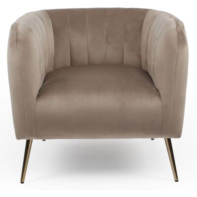 MENZZO Fauteuil Moderne Bombaro Pieds Métal Doré Et Velours Taupe - Publicité MENZZO Fauteuil Moderne Bombaro Pieds Métal Doré Et Velours Taupe - Publicité