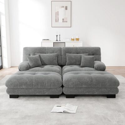 OEM Canapé D'Angle En Forme De Nuage Pour Salon, Canapé Deux Places En Chenille Avec 2 Coussins Lombaires Et 2 Coussins Décoratifs, Canapé Capitonné À Larges Accoudoirs Avec 2 Repose-pieds, - Publicité OEM Canapé D'Angle En Forme De Nuage Pour Salon, Canapé Deux Places En Chenille Avec 2 Coussins Lombaires Et 2 Coussins Décoratifs, Canapé Capitonné À Larges Accoudoirs Avec 2 Repose-pieds, - Publicité