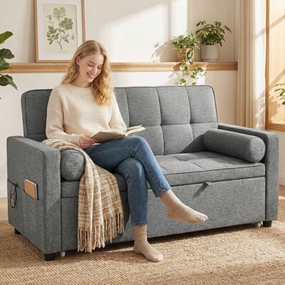 OEM Canapé Convertible 2 Places 3 En 1 Lit Avec Gigogne Double Dossier Réglable Coussins 80 5x137 5x84cm Gris - Publicité OEM Canapé Convertible 2 Places 3 En 1 Lit Avec Gigogne Double Dossier Réglable Coussins 80 5x137 5x84cm Gris - Publicité