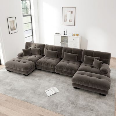 LEMONBEST Canapé D'Angle Modulable 4 Places, Canapé Panoramique U Ou L, Assise Profonde Avec 2 Poufs Mobiles Pour Salon - Chenille - Marron - Publicité LEMONBEST Canapé D'Angle Modulable 4 Places, Canapé Panoramique U Ou L, Assise Profonde Avec 2 Poufs Mobiles Pour Salon - Chenille - Marron - Publicité