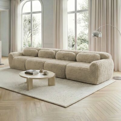 BEAOK Canapé 4 Places Modulaire En Tissu Peluche Kaki Clair, Sans Cadre, Avec Coussins - Publicité BEAOK Canapé 4 Places Modulaire En Tissu Peluche Kaki Clair, Sans Cadre, Avec Coussins - Publicité