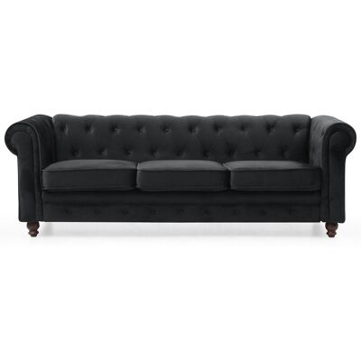 MENZZO Grand Canapé 3 Places Chesterfield Velours Noir - Publicité MENZZO Grand Canapé 3 Places Chesterfield Velours Noir - Publicité