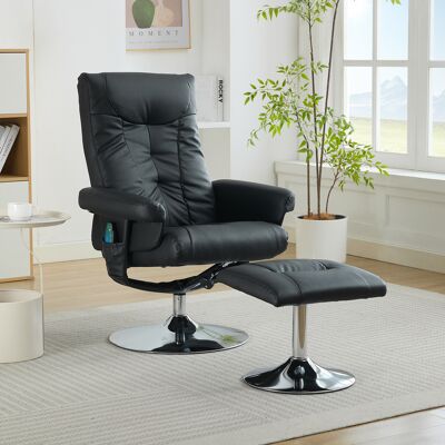 ACKERMAN Fauteuil Relax Avec Fonction Allongée Et Massage 5 Points, Fauteuil Tv Avec Fonction De Chauffage Électrique Et Pouf, Rotation 360 Degrés, Tissu Simili Cuir Noir - Publicité ACKERMAN Fauteuil Relax Avec Fonction Allongée Et Massage 5 Points, Fauteuil Tv Avec Fonction De Chauffage Électrique Et Pouf, Rotation 360 Degrés, Tissu Simili Cuir Noir - Publicité