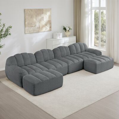 ACKERMAN Canapé Modulaire En U 4 Places Avec 2 Poufs, Forme De Coquillage, Canapé Sans Ossature En Mousse Haute Densité 32d, Assise Profonde, Idéal Pour Salon, Tissu Doux, Gris - Publicité ACKERMAN Canapé Modulaire En U 4 Places Avec 2 Poufs, Forme De Coquillage, Canapé Sans Ossature En Mousse Haute Densité 32d, Assise Profonde, Idéal Pour Salon, Tissu Doux, Gris - Publicité