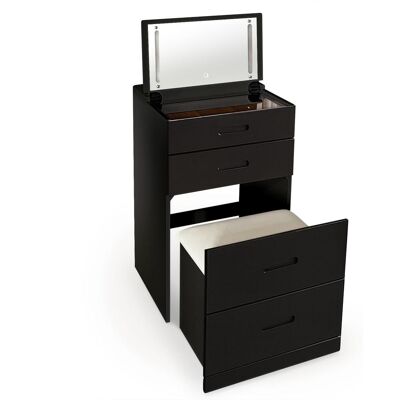 MENZZO Coiffeuse Compacte 48cm Avec Miroir Led, Tiroir Et Pouf Intégré Germina Noir - Publicité MENZZO Coiffeuse Compacte 48cm Avec Miroir Led, Tiroir Et Pouf Intégré Germina Noir - Publicité