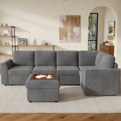 ACKERMAN Canapé De Style Moderne, Canapé D'Angle En Velours Côtelé En Forme De L Avec Accoudoirs, 1 Tabouret Multifonctionnel Mobile, Montage Facile, Mousse Haute Densité, Gris (l282 × H85 × P153 Cm). Publicité ACKERMAN Canapé De Style Moderne, Canapé D'Angle En Velours Côtelé En Forme De L Avec Accoudoirs, 1 Tabouret Multifonctionnel Mobile, Montage Facile, Mousse Haute Densité, Gris (l282 × H85 × P153 Cm). Publicité