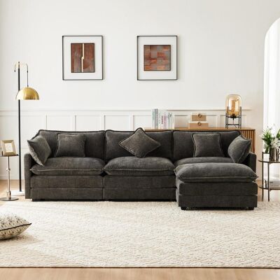 OEM Canapé D'Angle Moderne En Forme De L, Canapé Recouvert De Chenille, Trois Places Avec Pouf, Meuble Rembourré, Convient Au Salon Et À La Chambre, Gris, - Publicité OEM Canapé D'Angle Moderne En Forme De L, Canapé Recouvert De Chenille, Trois Places Avec Pouf, Meuble Rembourré, Convient Au Salon Et À La Chambre, Gris, - Publicité