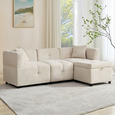 LEMONBEST Canapé D’angle 3 Places 204x126x69 Cm Chenille Beige Avec Pouf Coffre Modulable, Méridienne Réversible Et Coussins - Publicité LEMONBEST Canapé D’angle 3 Places 204x126x69 Cm Chenille Beige Avec Pouf Coffre Modulable, Méridienne Réversible Et Coussins - Publicité