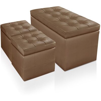 MENZZO Banc Coffre Panky + 2 Poufs Marron - Publicité MENZZO Banc Coffre Panky + 2 Poufs Marron - Publicité
