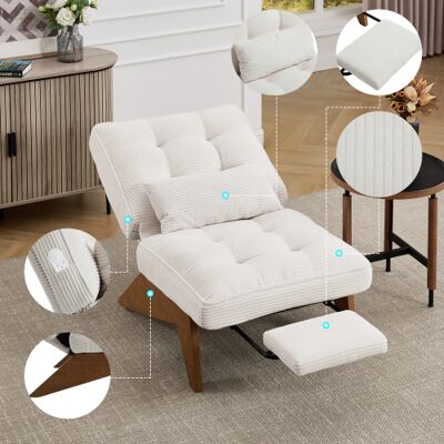 OEM Fauteuil Relax Réglable Moderne Sans Dossier En Velours Beige, Avec Repose-pieds Intégré, Coussin Lombaire Ergonomique Et Pieds En Bois Naturel – Idéal Pour Salon, Chambre Ou Bureau - Publicité OEM Fauteuil Relax Réglable Moderne Sans Dossier En Velours Beige, Avec Repose-pieds Intégré, Coussin Lombaire Ergonomique Et Pieds En Bois Naturel – Idéal Pour Salon, Chambre Ou Bureau - Publicité