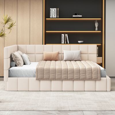 ALLAUVE Canapé Convertible Beige 160x200 Cm, Sommier Intégré, Dossier Capitonné En Velours Doux - Publicité ALLAUVE Canapé Convertible Beige 160x200 Cm, Sommier Intégré, Dossier Capitonné En Velours Doux - Publicité