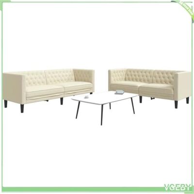 OEM Ensemble De Canapé Chesterfield - 2+3 Places - Similicuir Crème - Boutons Capitonnés - Mousse Rembourrée - Publicité OEM Ensemble De Canapé Chesterfield - 2+3 Places - Similicuir Crème - Boutons Capitonnés - Mousse Rembourrée - Publicité