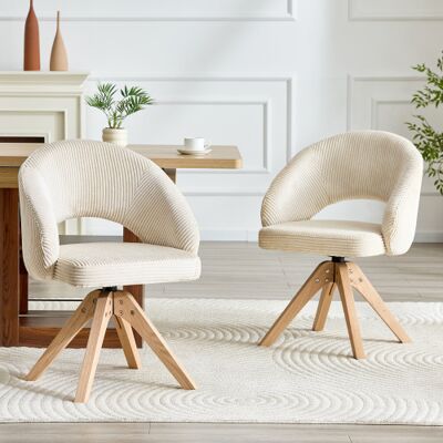 KINZON Lot De 2 Fauteuils Pivotants Rétro De Luxe. Tissu Blanc À Rayures Verticales Et Ieds En Bois Massif, Rotation Silencieuse À 360° Et Dossier Incurvé Enveloppant. Convient Pour La Salle À Manger Et Le S - Publicité KINZON Lot De 2 Fauteuils Pivotants Rétro De Luxe. Tissu Blanc À Rayures Verticales Et Ieds En Bois Massif, Rotation Silencieuse À 360° Et Dossier Incurvé Enveloppant. Convient Pour La Salle À Manger Et Le S - Publicité