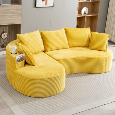 BEAOK Canapé En Velours Côtelé Jaune Moutarde 250x152x82 Cm, Design Arrondi Avec Porte-gobelets Et Poches Latérales - Publicité BEAOK Canapé En Velours Côtelé Jaune Moutarde 250x152x82 Cm, Design Arrondi Avec Porte-gobelets Et Poches Latérales - Publicité