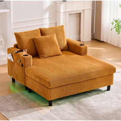 BEAOK Canapé Chaise Longue 1 Place En Velours Côtelé Jaune Moutarde 142 X 128 X 85 Cm Avec Led, Usb - Publicité BEAOK Canapé Chaise Longue 1 Place En Velours Côtelé Jaune Moutarde 142 X 128 X 85 Cm Avec Led, Usb - Publicité