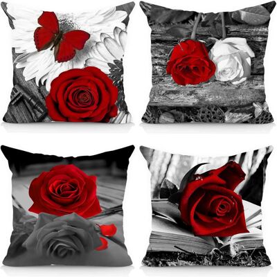 OEM Taies D'Oreiller Florales 18x18 (lot) – Taies D'Oreiller Carrées En Lin À Motifs Floraux Rouges, Gris Et Noirs, Convenant Aux Canapés, Lits Et Bancs – Décoration Style Ferme (rouge/noir) - Publicité OEM Taies D'Oreiller Florales 18x18 (lot) – Taies D'Oreiller Carrées En Lin À Motifs Floraux Rouges, Gris Et Noirs, Convenant Aux Canapés, Lits Et Bancs – Décoration Style Ferme (rouge/noir) - Publicité