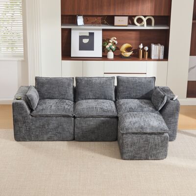 LEMONBEST Canapé 3 Places Modulable Avec Repose-pieds, Tissu Velours Côtelé , Rembourrage Mousse Et Ressorts, Porte-gobelets - Gris - Publicité LEMONBEST Canapé 3 Places Modulable Avec Repose-pieds, Tissu Velours Côtelé , Rembourrage Mousse Et Ressorts, Porte-gobelets - Gris - Publicité