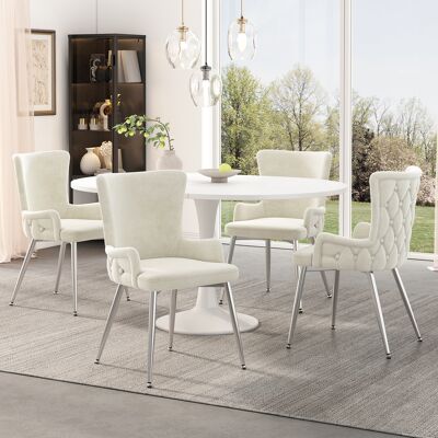 MIDUODUO Ensemble De Fauteuils À Manger En Velours Composé De 2 Fauteuils Salon De Luxe Chambre Avec Quatre Pieds De Soutien En Métal Argenté,beige(bo) - Publicité MIDUODUO Ensemble De Fauteuils À Manger En Velours Composé De 2 Fauteuils Salon De Luxe Chambre Avec Quatre Pieds De Soutien En Métal Argenté,beige(bo) - Publicité