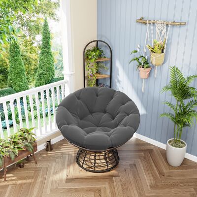 MIDUODUO Chaise Papasan Rotin Pivotante 360° Coussin Gris Cadre Marron,déco Cosy Adaptée Au Salon Chambre Et Espace De Lecture. Publicité MIDUODUO Chaise Papasan Rotin Pivotante 360° Coussin Gris Cadre Marron,déco Cosy Adaptée Au Salon Chambre Et Espace De Lecture. Publicité