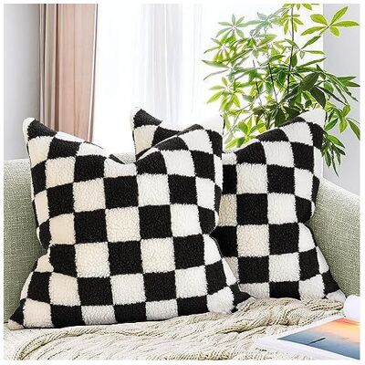 OEM Deux Housses De Coussin Décoratives À Carreaux, Confectionnées Dans Un Luxueux Tissu En Fausse Laine Ultra-doux, Convenant Aux Canapés Et Aux Chambres À Coucher, 40 X 40 Cm, Noires. Publicité OEM Deux Housses De Coussin Décoratives À Carreaux, Confectionnées Dans Un Luxueux Tissu En Fausse Laine Ultra-doux, Convenant Aux Canapés Et Aux Chambres À Coucher, 40 X 40 Cm, Noires. Publicité