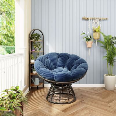 MIDUODUO Chaise Papasan Osier Pivotante 360° Coussin Bleu Marine Comforta Cadre Marron,parfait Salon Chambre Et Coin Détente. Publicité MIDUODUO Chaise Papasan Osier Pivotante 360° Coussin Bleu Marine Comforta Cadre Marron,parfait Salon Chambre Et Coin Détente. Publicité