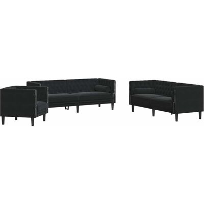 Maison Exclusive - Ensemble De Canapé Chesterfield Et Traversins 3pcs Noir Velours - Publicité Maison Exclusive - Ensemble De Canapé Chesterfield Et Traversins 3pcs Noir Velours - Publicité